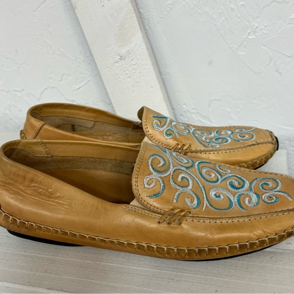 Pikolinos Leather Slip On Moccasin Blue Floral Design - Picture 6 of 9
